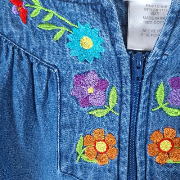 Vintage National Jean Flower Embroidered Zip Dress size large - Picture 4 of 5